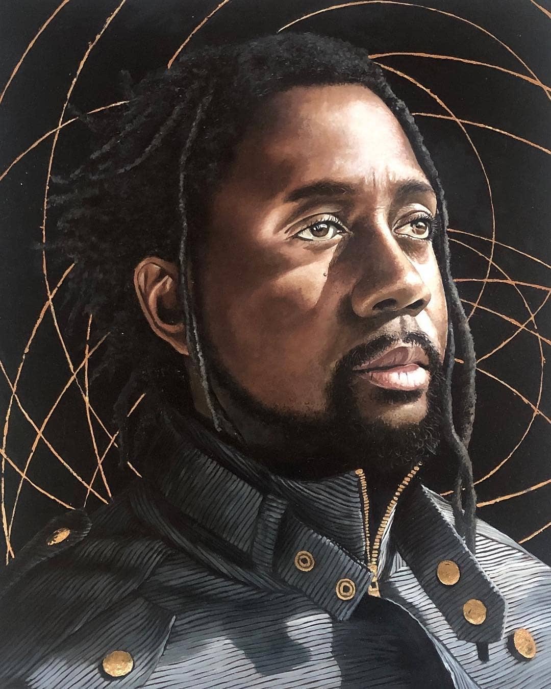 Painted portrait of AshEL SeaSunZ with copper concentric halo